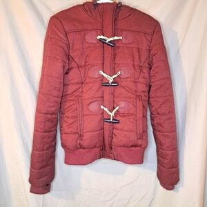 ⚡️2 For $15⚡️Women's Burgundy Winter Bomber Jacket with hood size xs